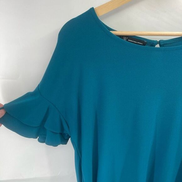 INC International Concepts Women's Ruffled Sleeve Top Shirt Stretch Blue Medium - Picture 3 of 10
